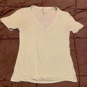 Lululemon pale green lightweight workout tee with gray micro stripes